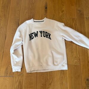Denim & Flower White Crewneck Sweater with 'New York' Print